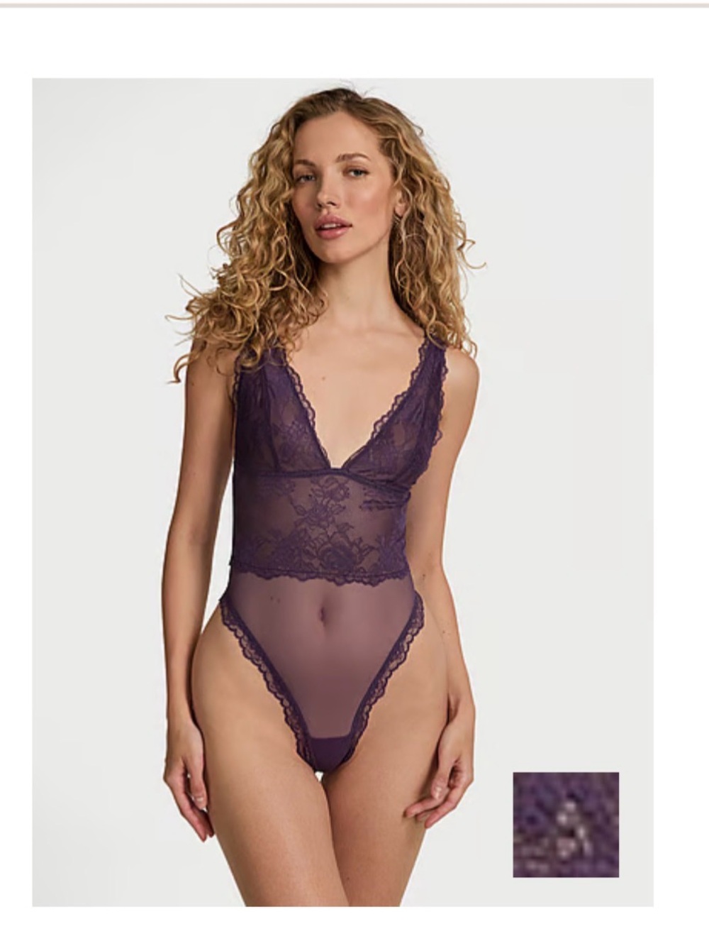Victoria Secret Purple Sheer Rose Plunge Bodysuit